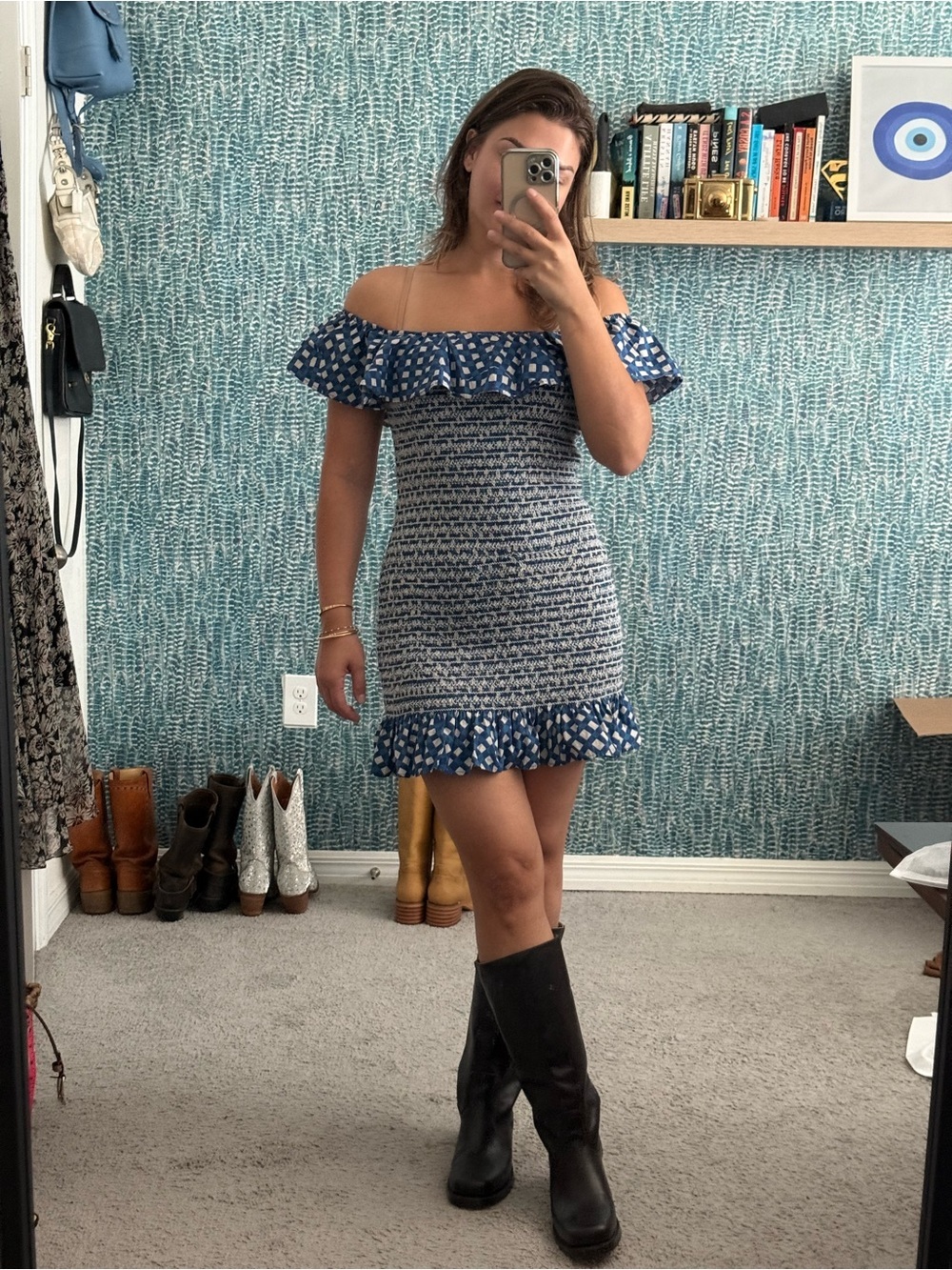 Corey Lynn Calter Anthropologie Off-The-Shoulder Smocked Dress - Picture 7 of 8